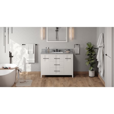 Jeffrey Alexander 48In. White Katara Vanity, Steel Grey Cultured Marble Vanity Top, Undermount Rectangle Bowl VKITKAT48WHSGR